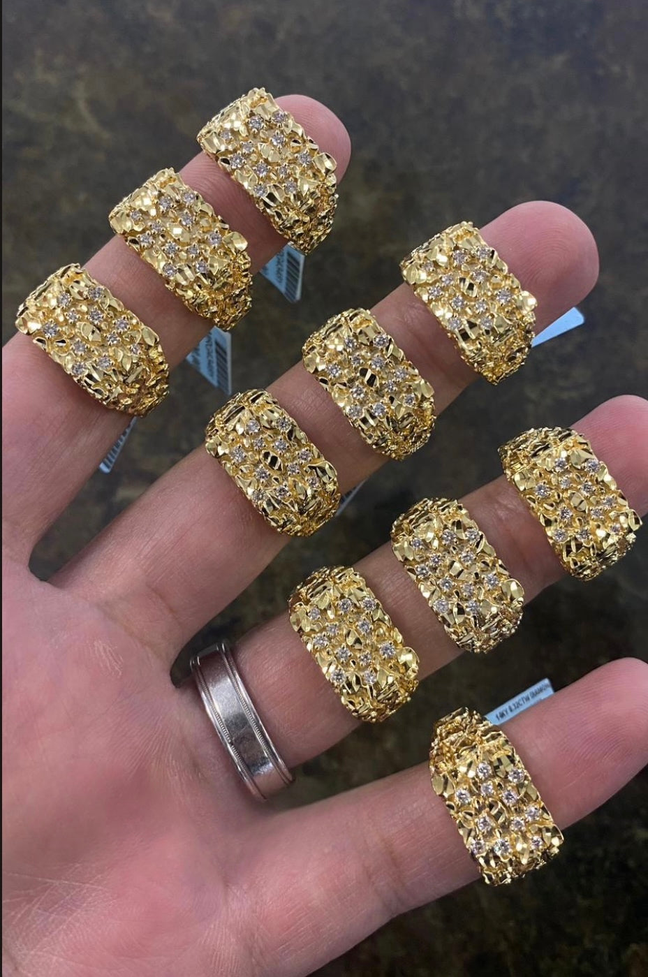 14k 11 Stone Diamond Nugget Ring