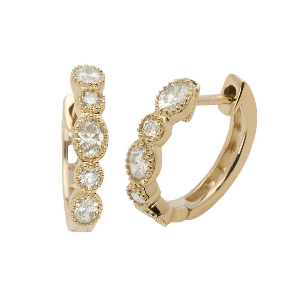 14k Diamond Bezel Set Hoop Earrings