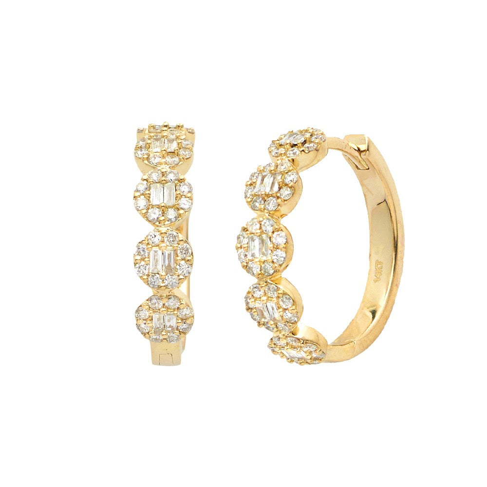 14k Baguette Diamond Hoops