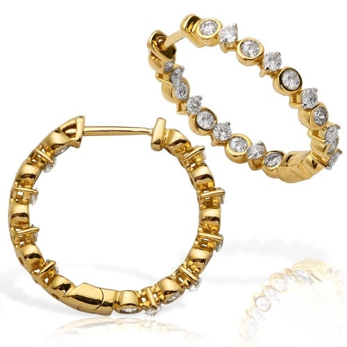 14k Bezel and Prong Set Diamond Hoops
