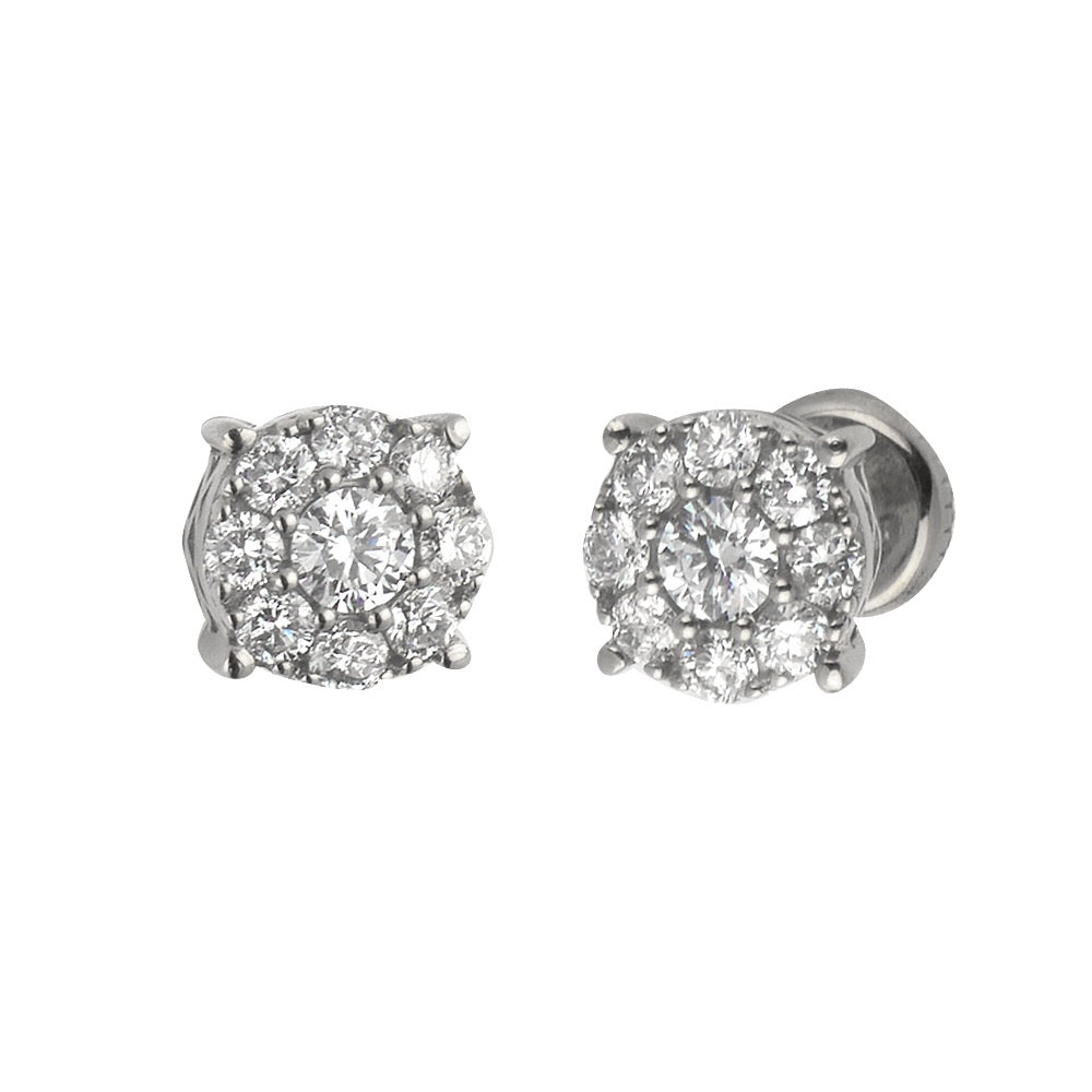 14k Round Fleur Diamond Earrings