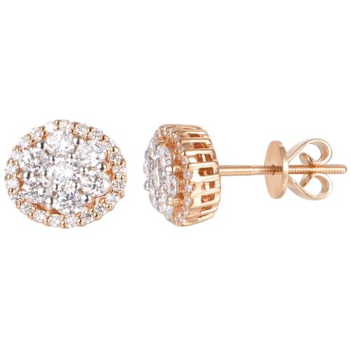 14k Rose Gold Diamond Flower Earrings