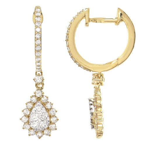 14k Diamond Dangling Pear Earrings