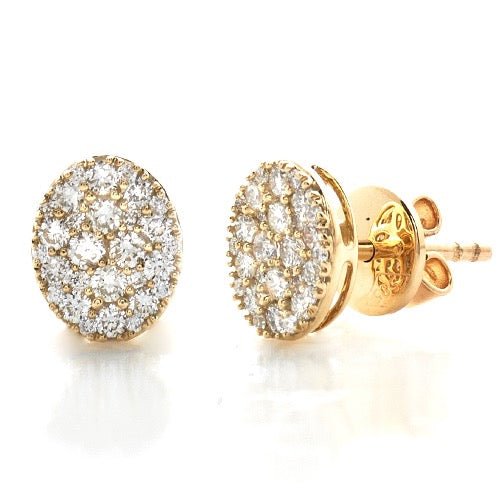 14k Diamond Oval Cluster Earrings