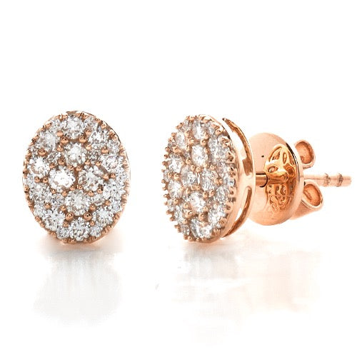 14k Diamond Oval Cluster Earrings