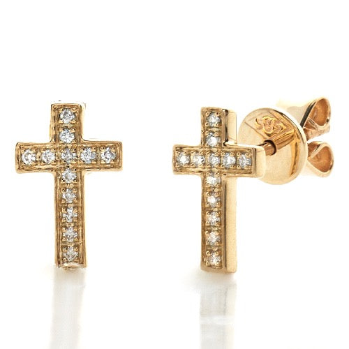 14k Cross Bezel Diamond Earrings