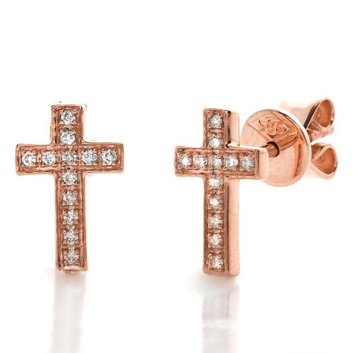 14k Cross Bezel Diamond Earrings