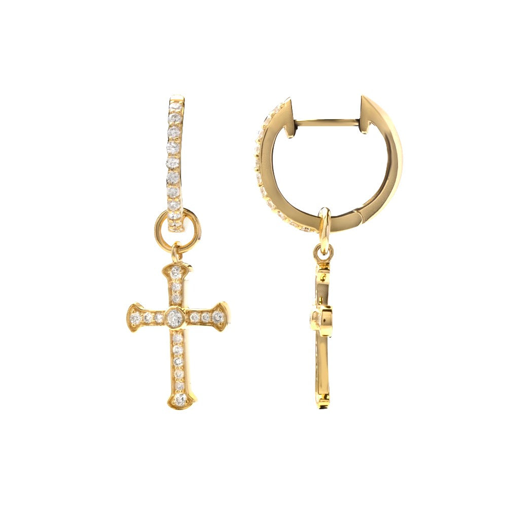 14k Dangling Cross Diamond Earrings