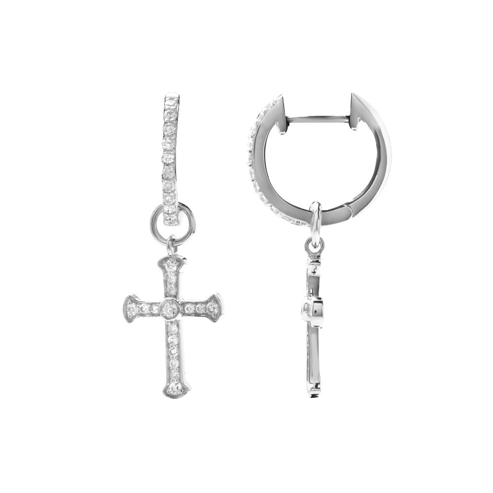 14k Dangling Cross Diamond Earrings