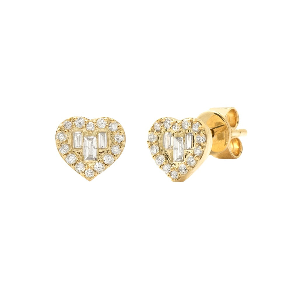 14k Diamond Baguette Heart Earrings