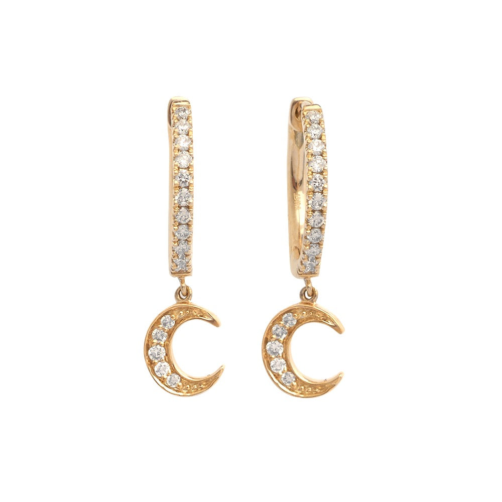 14k Diamond Crescent Moon Hoop Earrings