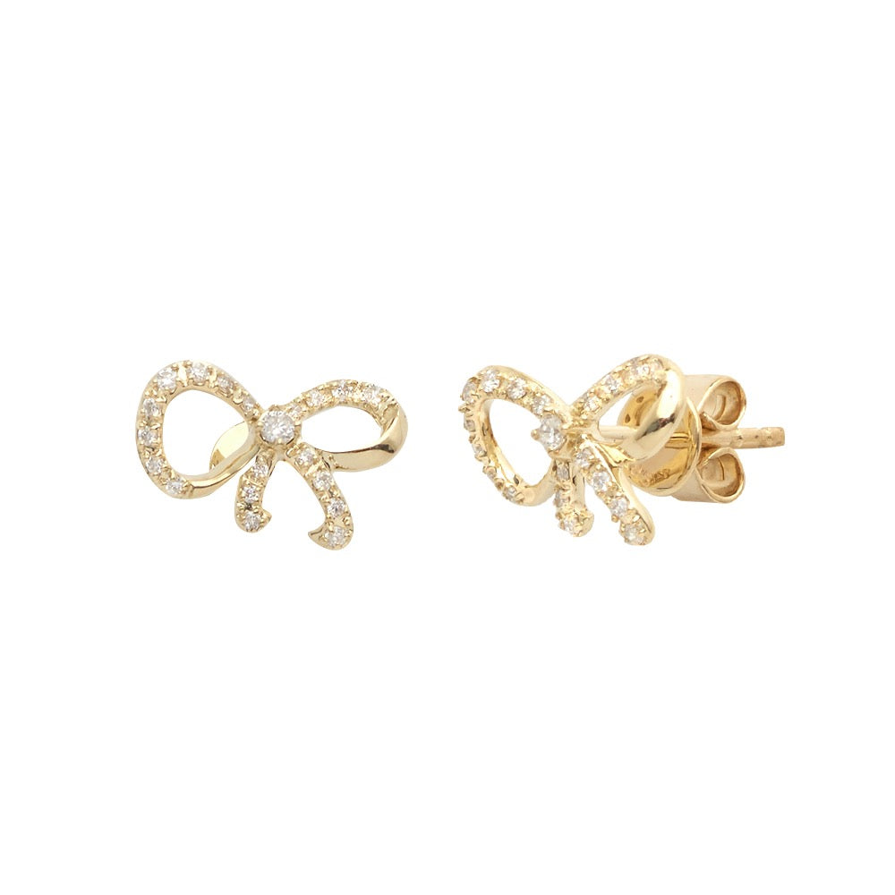 14k Diamond Bow Ribbon Earrings