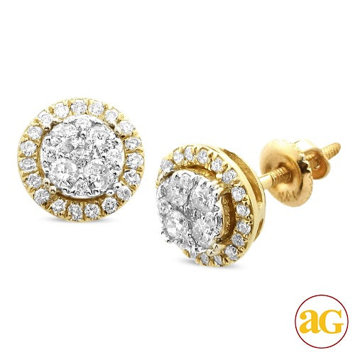 14k Round Cluster Diamond Earrings