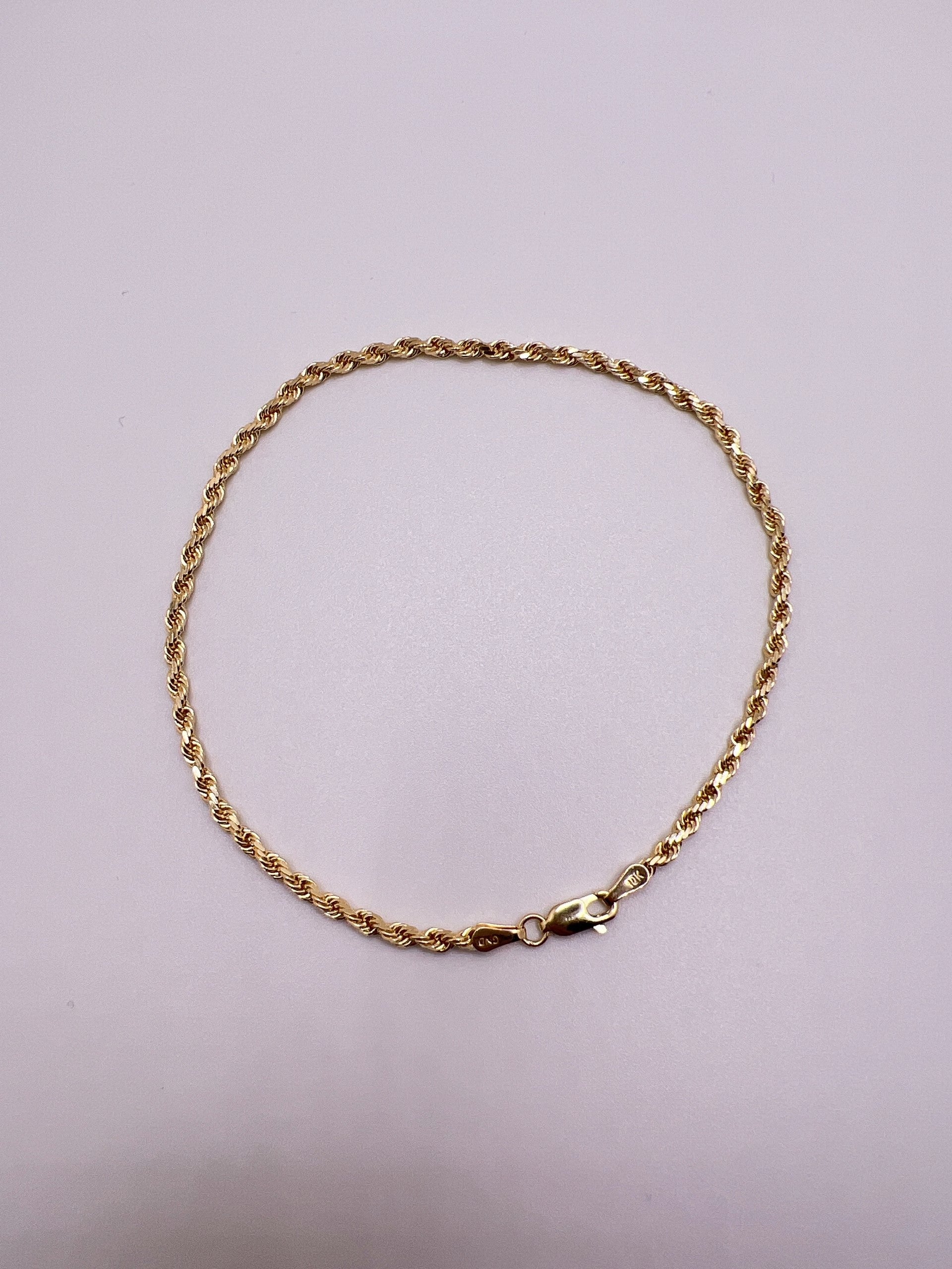 10kt 3mm Rope Bracelet